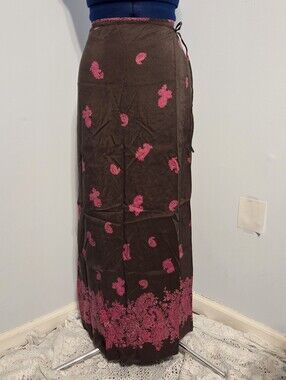 Vintage Brown Paisley Silk Wrap Skirt Size 13/14